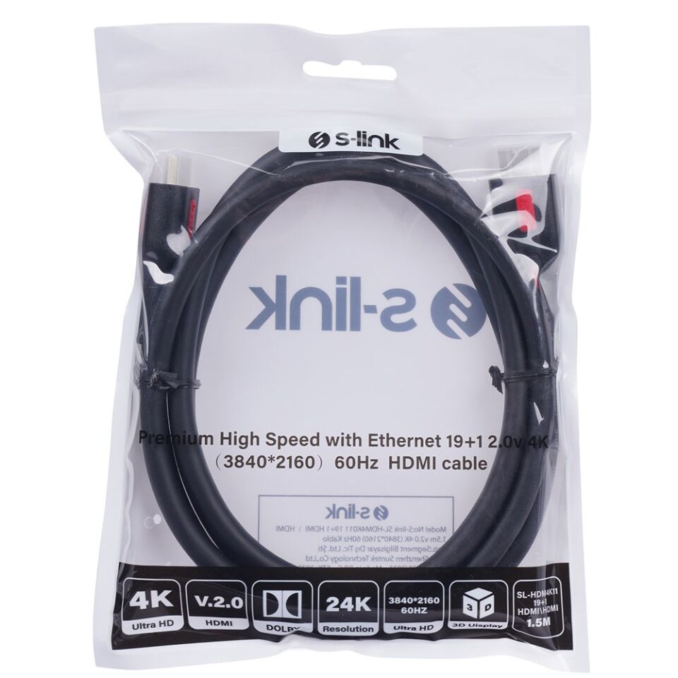 S-Link SL-HDM4K011 19+1 V2.0 4K 60Hz 1.5 Metre Hdmi Kablo