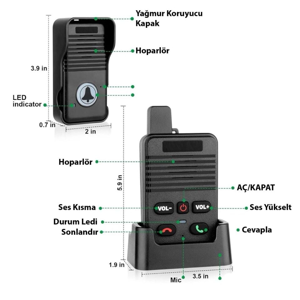 Hello D90 1000Mah Şarjlı Kapalı Devre Telsiz Kapı Zili Ve İnterkom