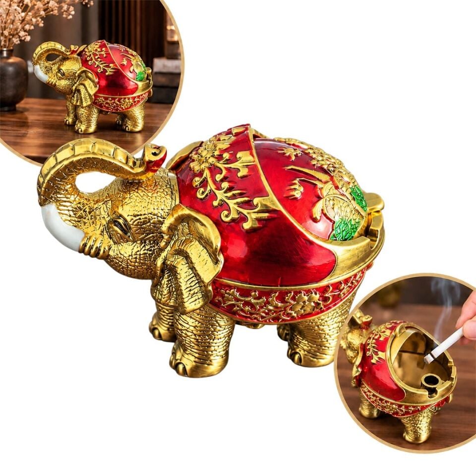 Sunup SN-38891 Kırmızı Gold Fil Figürlü Dekoratif Küllük