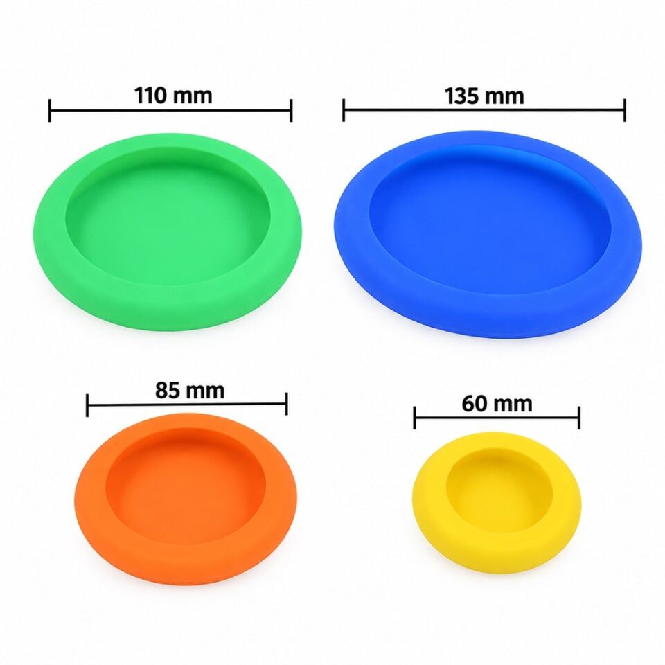 Sunup SN-38932 4'Lü Silikon Kapak Seti Farklı Boyutlarda Renkli Esnek Kapak