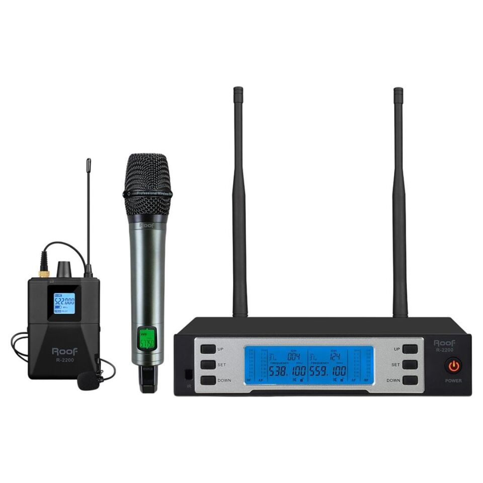 Roof R-2200 UHF 1 EL + 1 Yaka Kablosuz Telsiz Mikrofon Seti