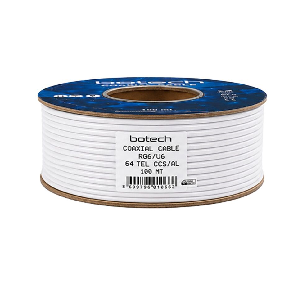 Botech RG6/U4 0.90 Mm 64X0.12 Tel CCS Makaralı Anten Kablosu