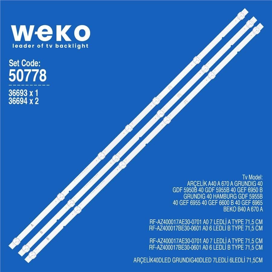Wkset-5778 36693X1 36694X2 Rf-Az400017ae30-0601 0701 A0 3 Adet Led Bar