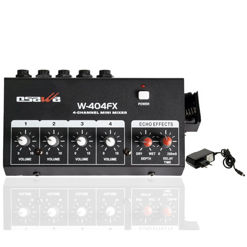 Osawa W-404FX Mikrofon Giriş-1 Line Çıkış Eko’lu 4 Kanal 20 dB Adaptörlü Mini Mikrofon Çoğaltıcı