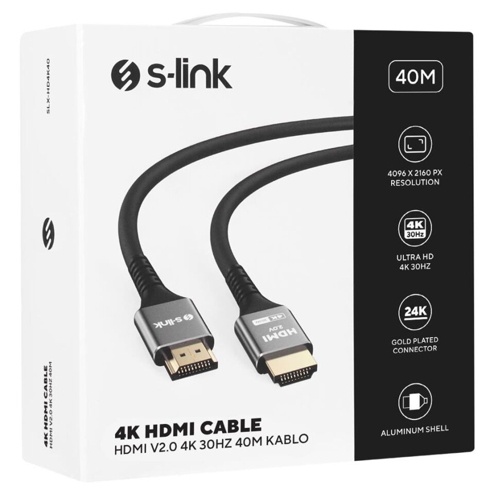 S-Link SLX-HD4K40 V2.0 4K 30Hz 19+1 Metal 40Metre HDMI Kablo