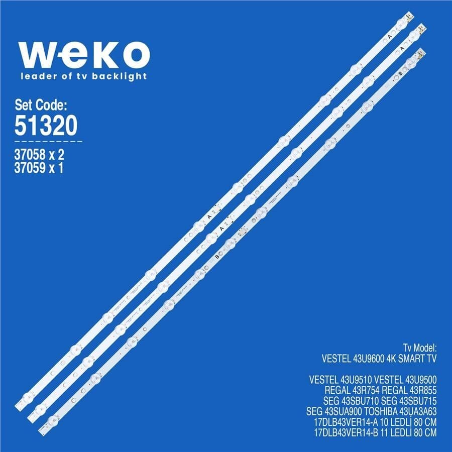 Wkset-6320 37058X2 37059X1 17Dlb43ver14-A/B 3 Adet Led Bar (10+11Lens)
