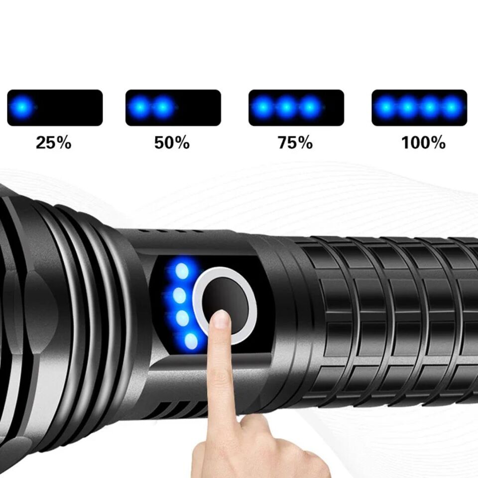 Powermaster RELAX-30 P50 Su Geçirmez Zoomlu Flash Özellikli Şarjlı Metal Kasa Profesyonel El Feneri