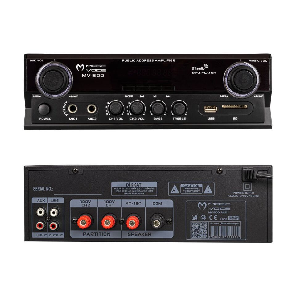 Magicvoice MV-500 100 Watt Usb-SD-Bluetooth 2 Bölgeli Hat Trafolu Anfi