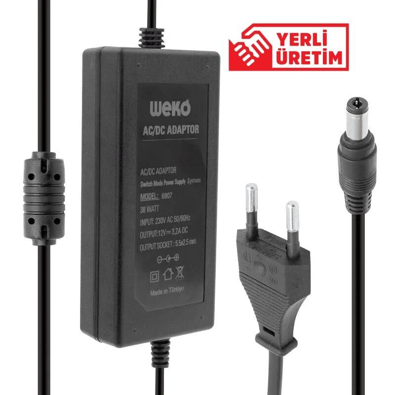 Weko 12 Volt 3.2 Amper 38 Watt Plastik Kasa Masaüstü Adaptör