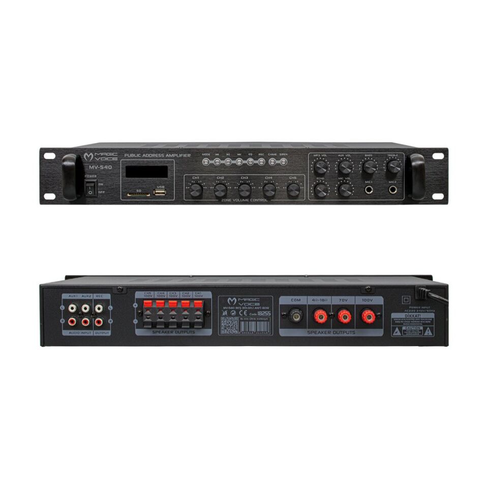 Magicvoice MV-540 100 Watt USB-SD-Bluetooth 2 Mikrofon Girişli 5 Bölgeli Hat Trafolu Anfi
