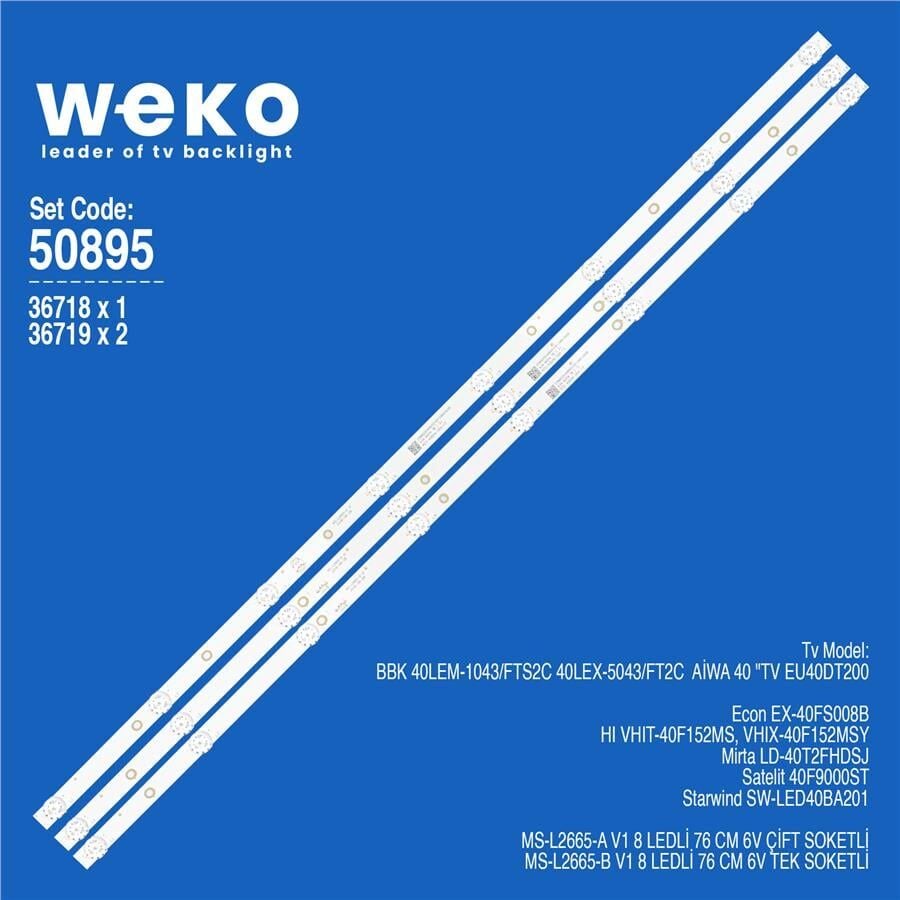 Wkset-5895 36718X1 36719X2 Ms-L2665-A V1 Ms-L2665-B V1 3 Adet Led Bar (Çift Soket)