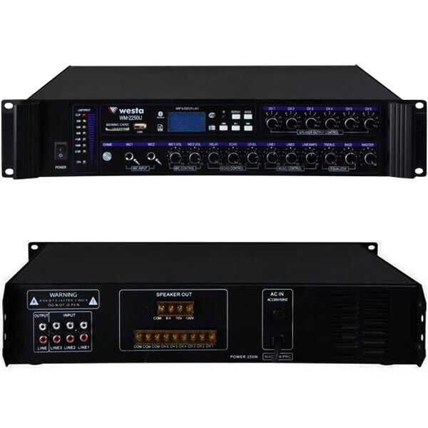 Westa WM-2250U 250 Watt 100 Volt USB-SD-Bluetooth 6 Bölgeli Trafolu Mixer Anfi