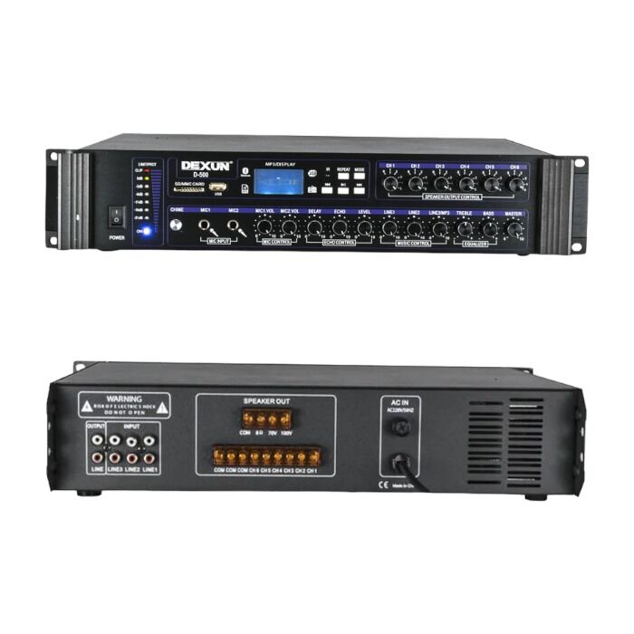 Dexun D-500 USB-SD-BT 350-700 W 6 Bölge 3 Aux 2 Mikrofon Giriş Trafolu Mixer Anfi