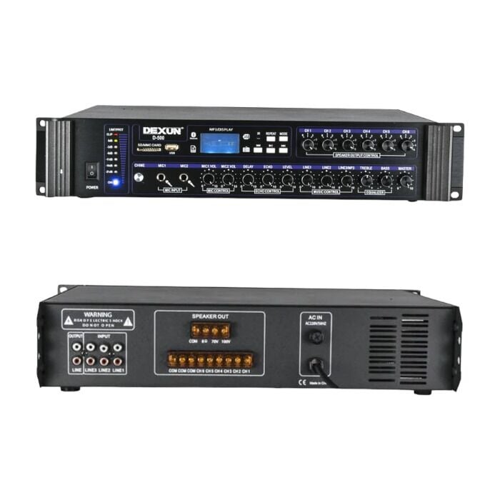 Dexun D-500 USB-SD-BT 350-700 W 6 Bölge 3 Aux 2 Mikrofon Giriş Trafolu Mixer Anfi