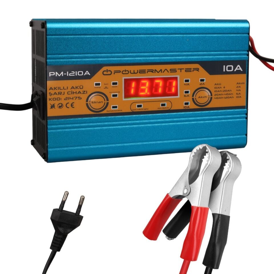 Powermaster DC-1210A 12 Volt Ekranlı Akıllı Akü Şarj Cihazı