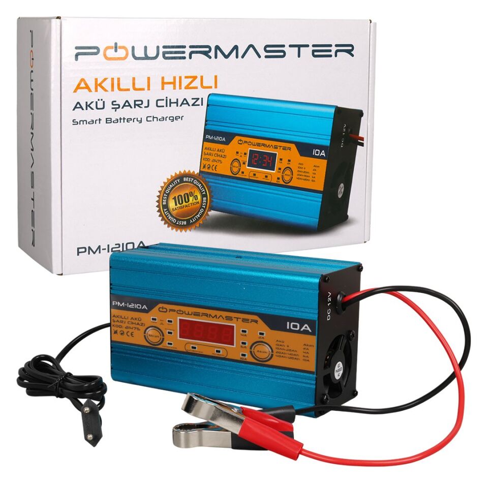 Powermaster DC-1210A 12 Volt Ekranlı Akıllı Akü Şarj Cihazı