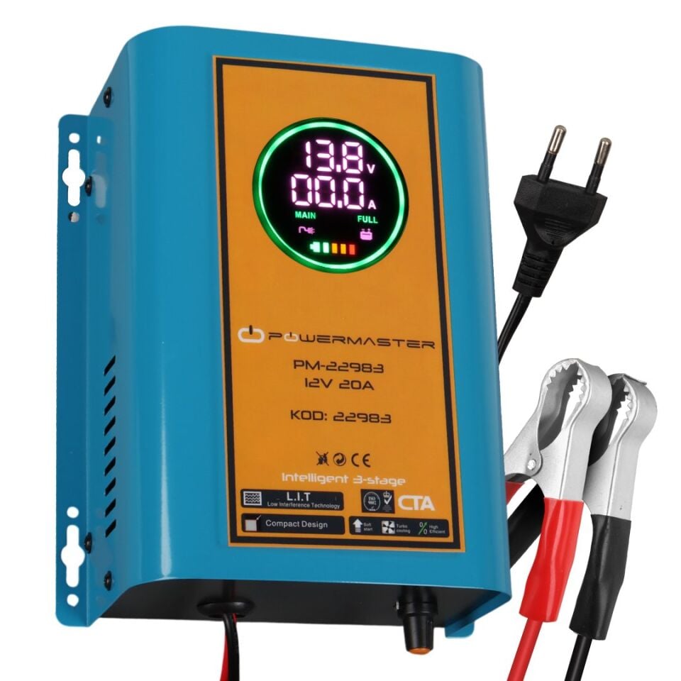 Powermaster PM-22983 12 Volt Ekranlı Akıllı Akü Şarj Cihazı