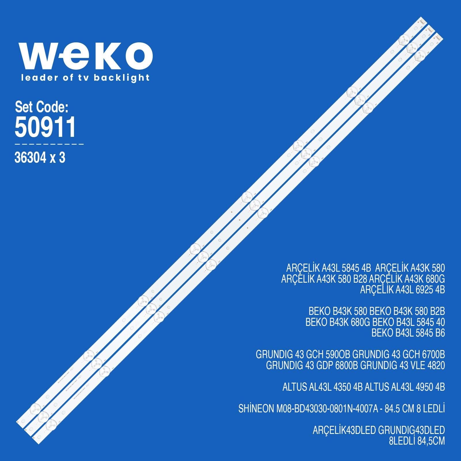 Wkset-5911 36304X3 Shineon M08-Bd43030-0801N-4007A 3 Adet Led Bar