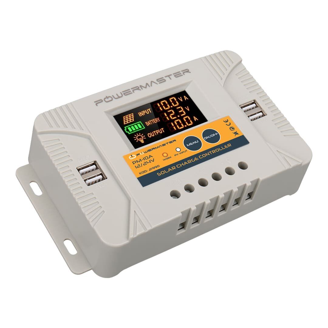 Powermaster PM-10A 12V-24V 10A 4 Usb'li Dijital Otomatik Solar Şarj Regülatörü