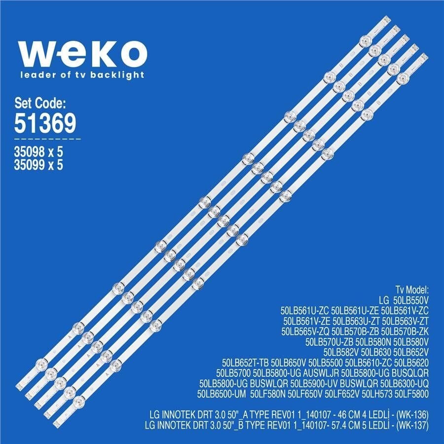 Wkset-6369 35098X5 35099X5  Lg Innotek Drt 3.0 50 A/B Type 103,4 Cm Birleştirilmiş Led Kodu 5 Adet Led Bar