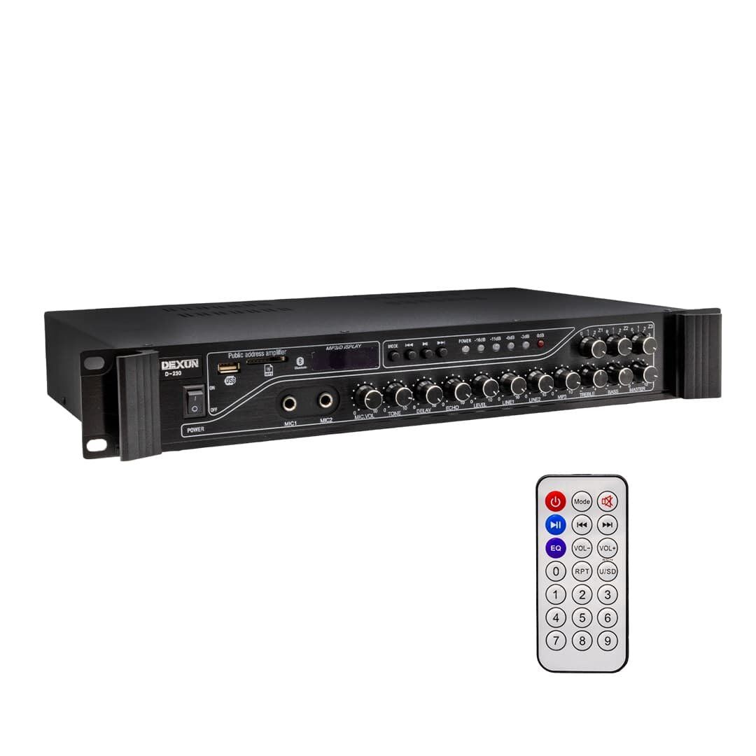 Dexun D-230 250 Watt 3 Zone İki Mikrofon Girişli Hat Trafolu Anfi