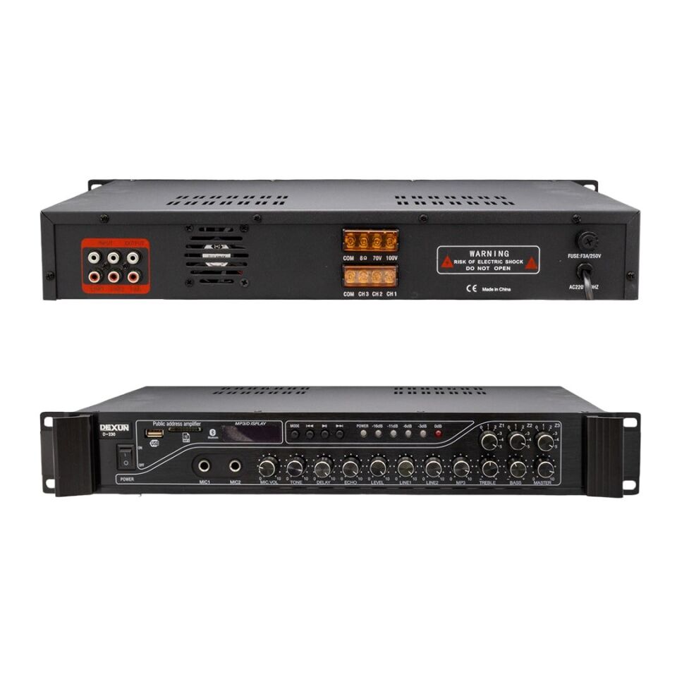 Dexun D-230 250 Watt 3 Zone İki Mikrofon Girişli Hat Trafolu Anfi
