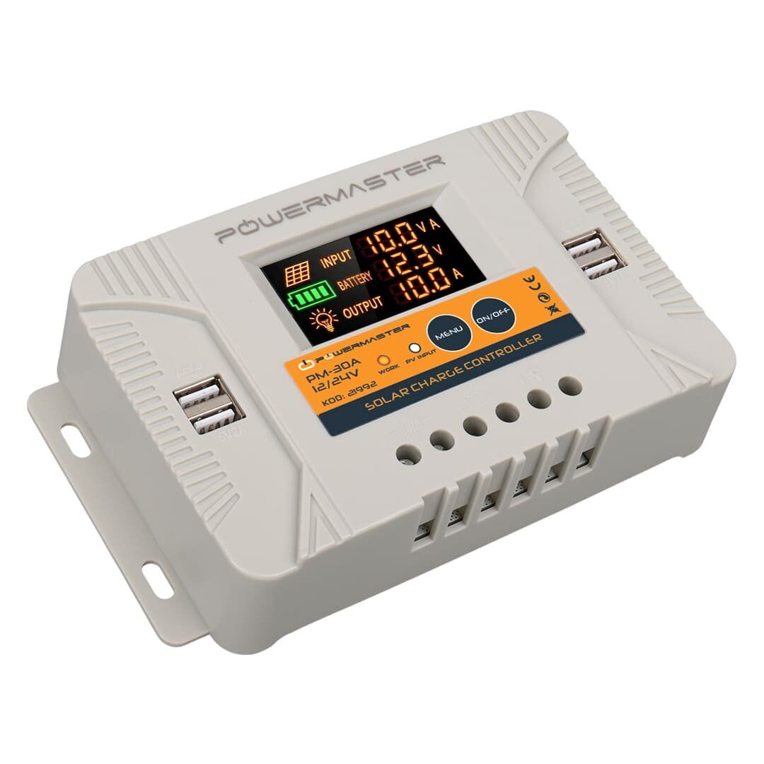 Powermaster PM-30A 12V-24V 30A 4 Usb'li Dijital Otomatik Solar Şarj Regülatörü