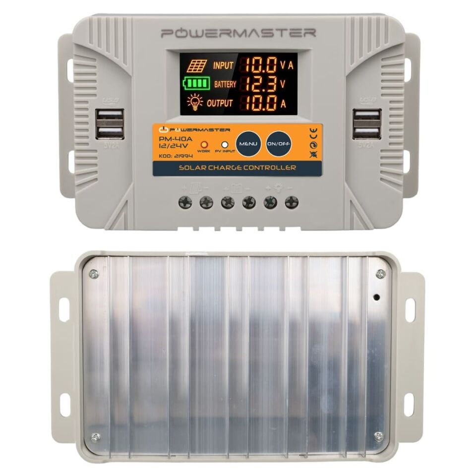 Powermaster PM-40A 12V-24V 40 Amper 4 USB Çıkışlı Dijital Ekranlı Solar Şarj Regülatörü