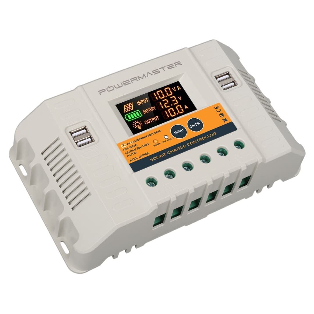 Powermaster PM-50A 12V-24V-36V-48V 50A 4 Usb'li Dijital Otomatik Solar Şarj Regülatörü