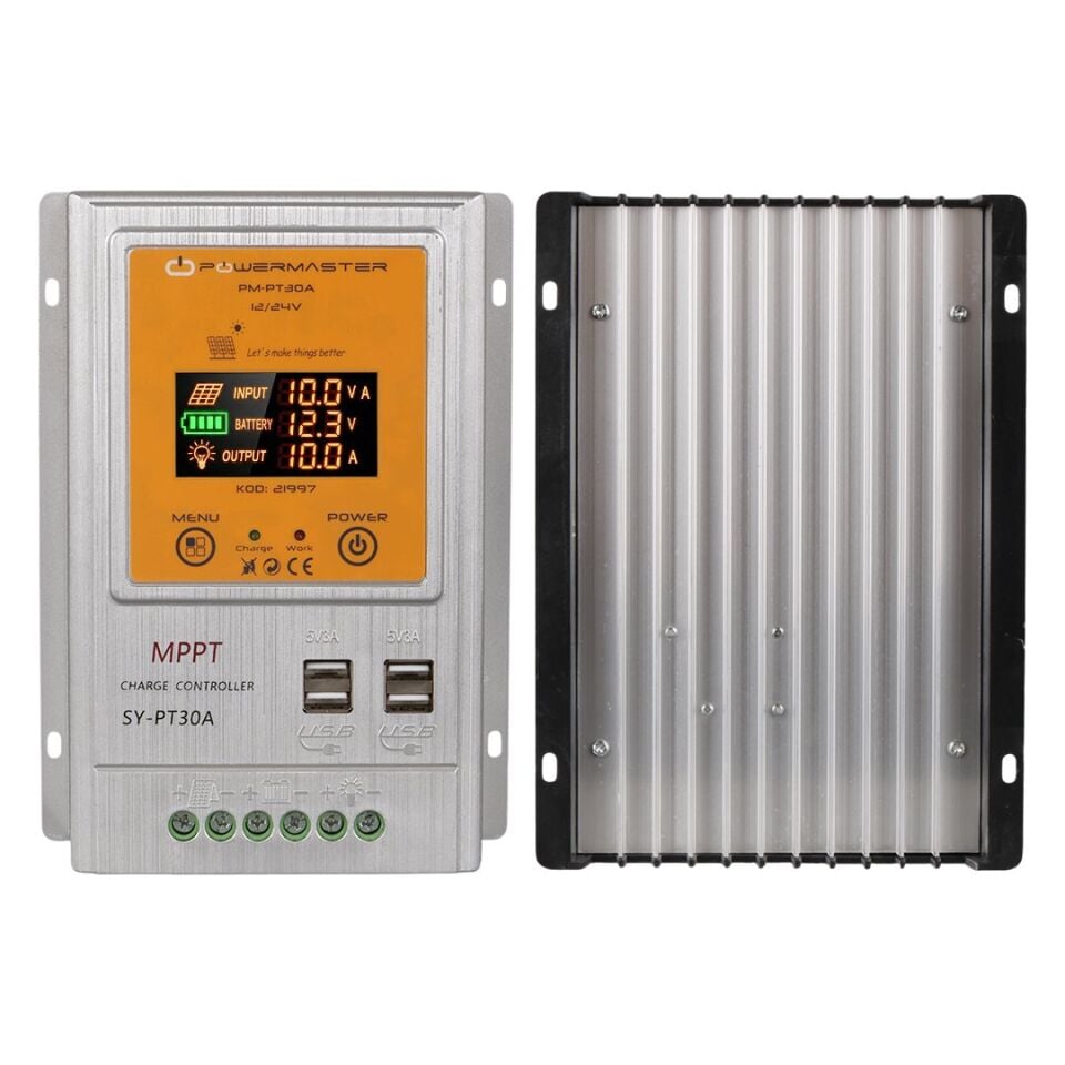Powermaster PM-PT30A 12V/24V 30A MPPT 4 Usb'li Dijital Otomatik Solar Şarj Regülatörü