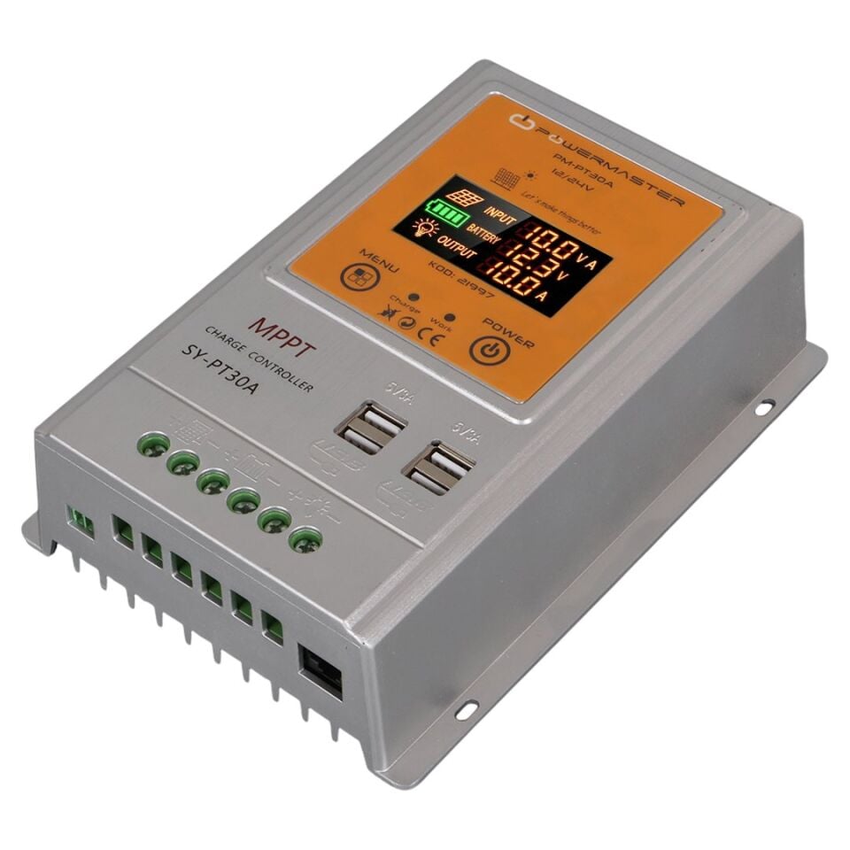 Powermaster PM-PT30A 12V/24V 30A MPPT 4 Usb'li Dijital Otomatik Solar Şarj Regülatörü