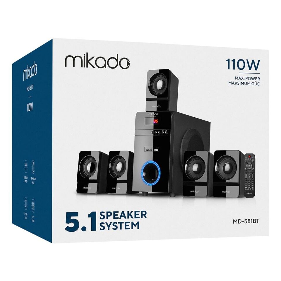 Mikado MD-581BT 110W USB/SD/FM/BT Destekli 5+1 Ses Sistemi
