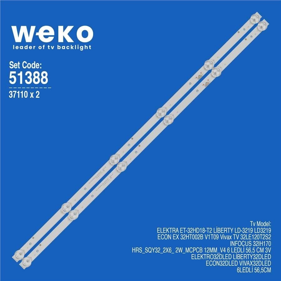 Wkset-6388 37110X2 Hrs_Sqy32_2X6_ 2W_Mcpcb 12Mm_V4  2 Adet Led Bar (3V6led56,5Cm)
