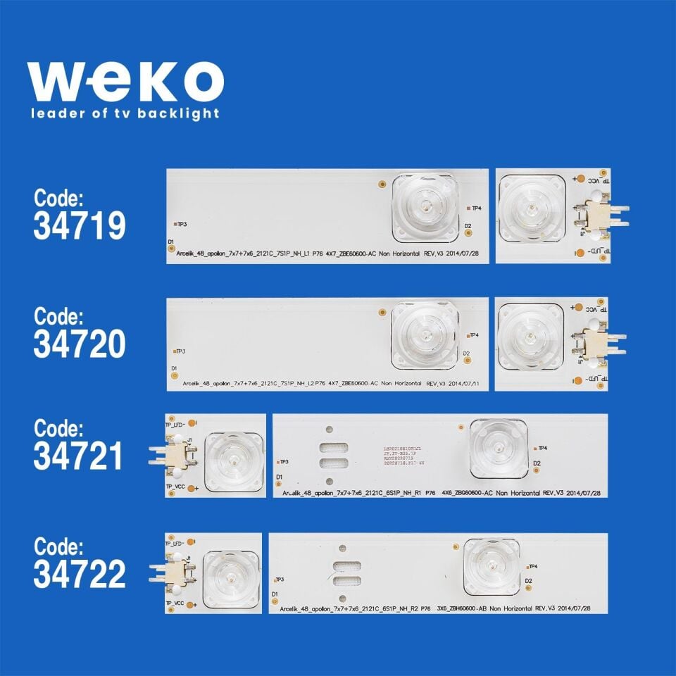 Wkset-5039 34719X4 34720X3 34721X4 34722X3 Arcelik_48_Apollon_7X7+7X6_2121C 14 Adet Led Bar