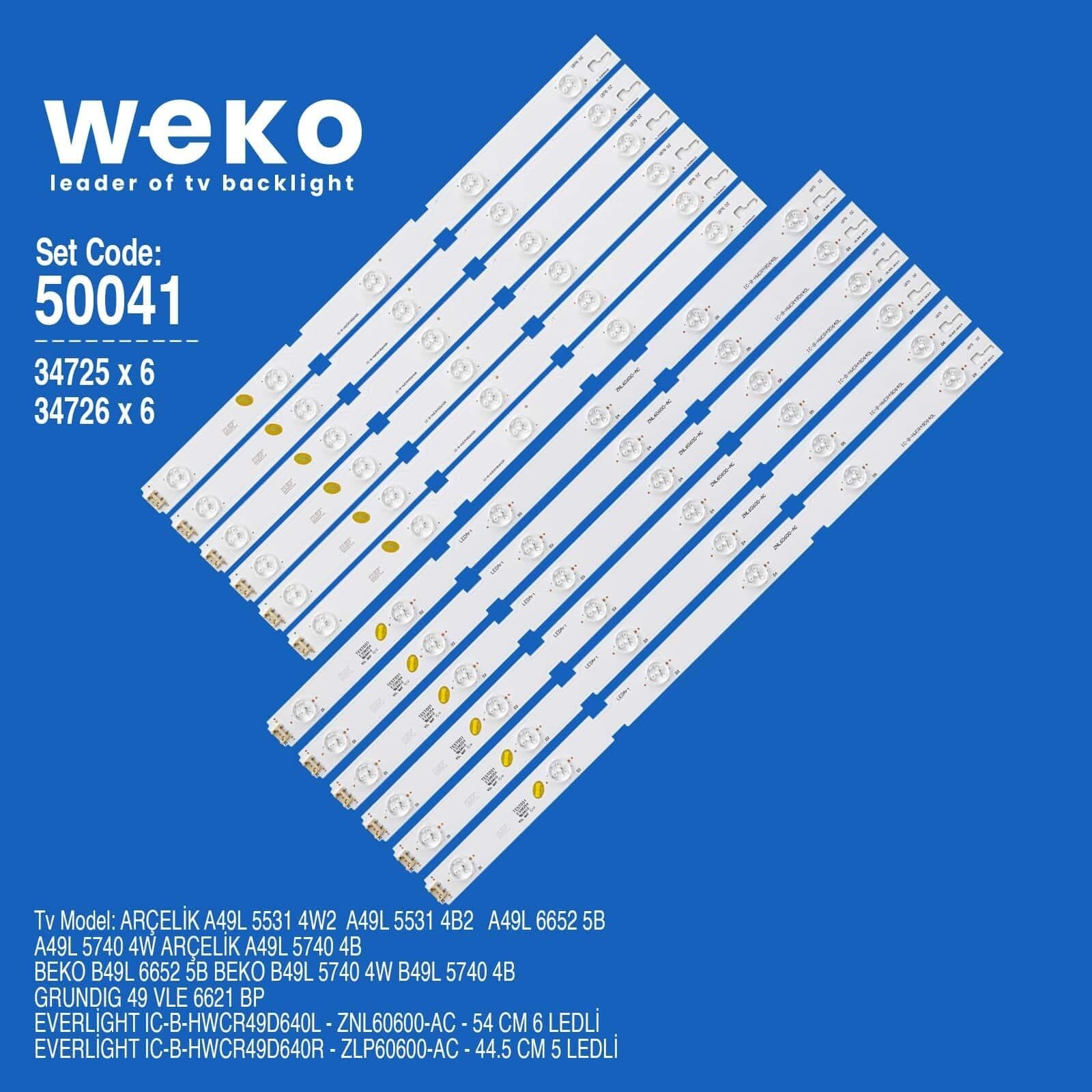 Wkset-5041 34725X6 34726X6 Everlight Ic-B-Hwcr49d640 12 Adet Led Bar (50044 İle Uyumlu)