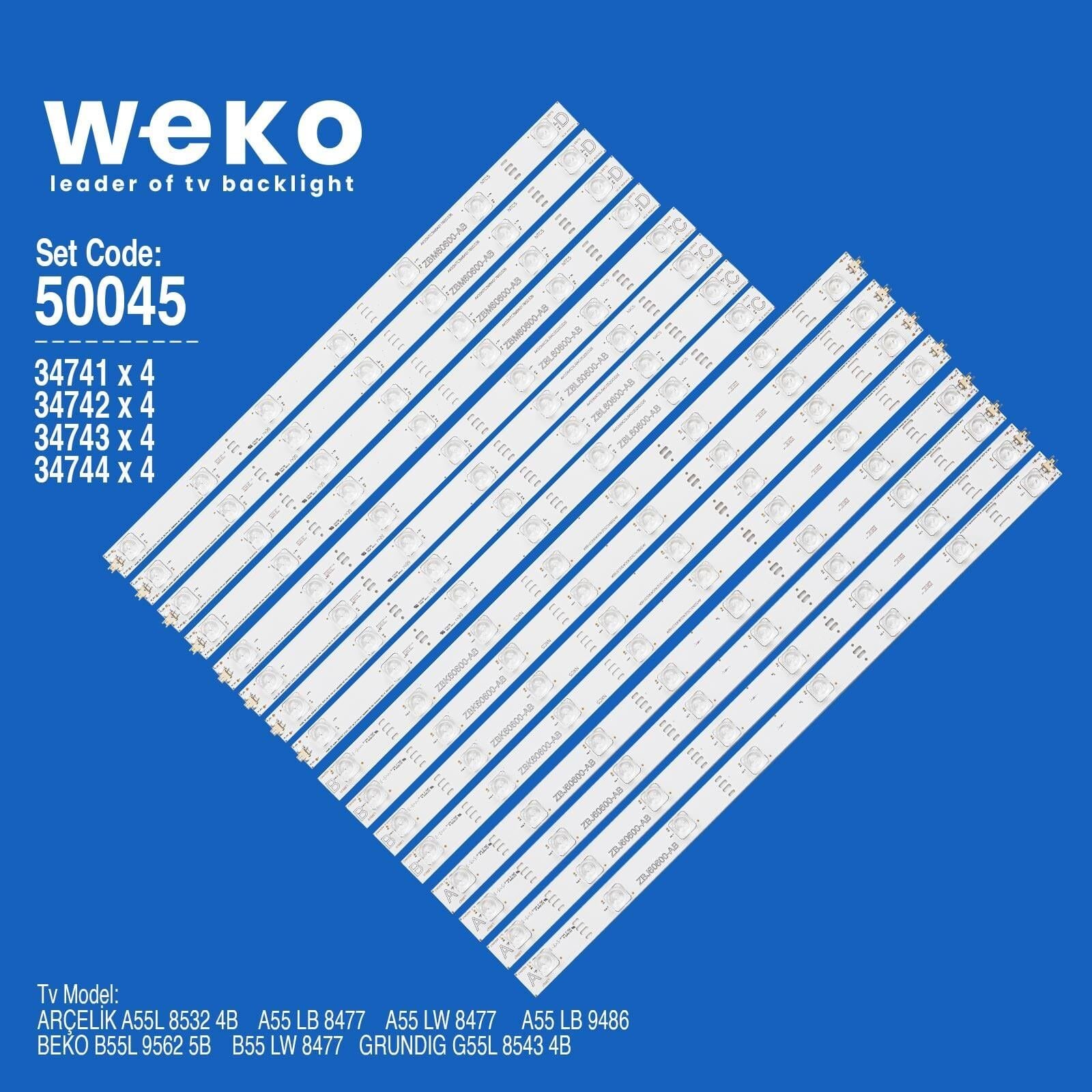 Wkset-5045 34741X4 34742X4 34743X4 34744X4 Arcelik_55_Apollon_8X8+8X7_2121C 16 Adet Led Bar