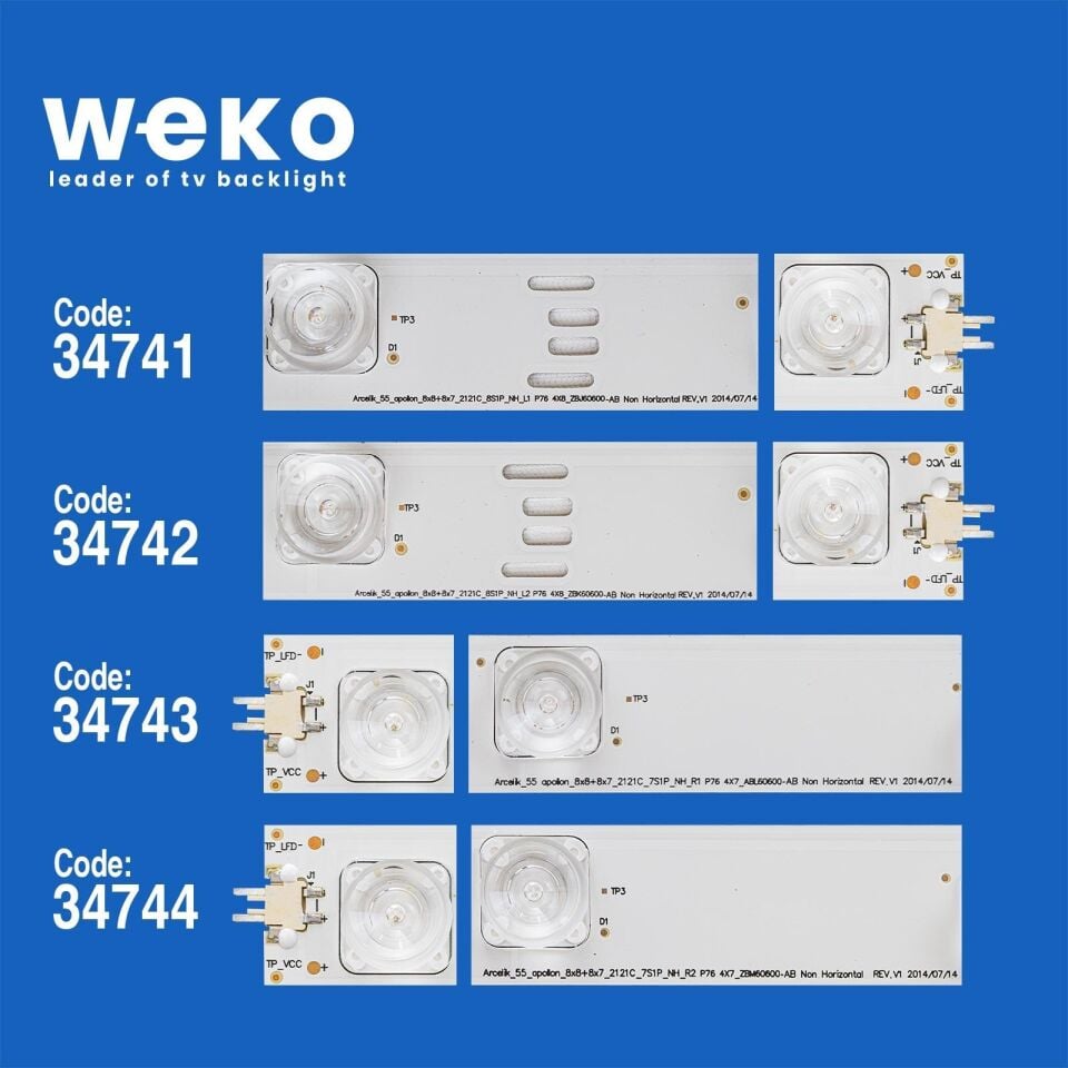 Wkset-5045 34741X4 34742X4 34743X4 34744X4 Arcelik_55_Apollon_8X8+8X7_2121C 16 Adet Led Bar