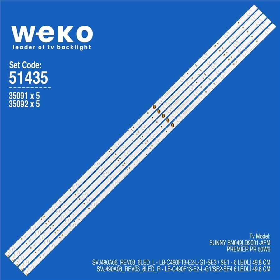 Wkset-6435 35091X5 35092X5 Svj490a06_Rev03_6Led_L/R Birleştirilmiş Led Kodu 5 Adet Led Bar