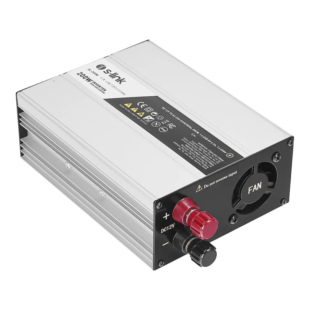 S-Link SL-200W-12 200 Watt DC 12V - AC 230V Anahtarlı Tek USB Portlu Çakmaktan Power Inverter