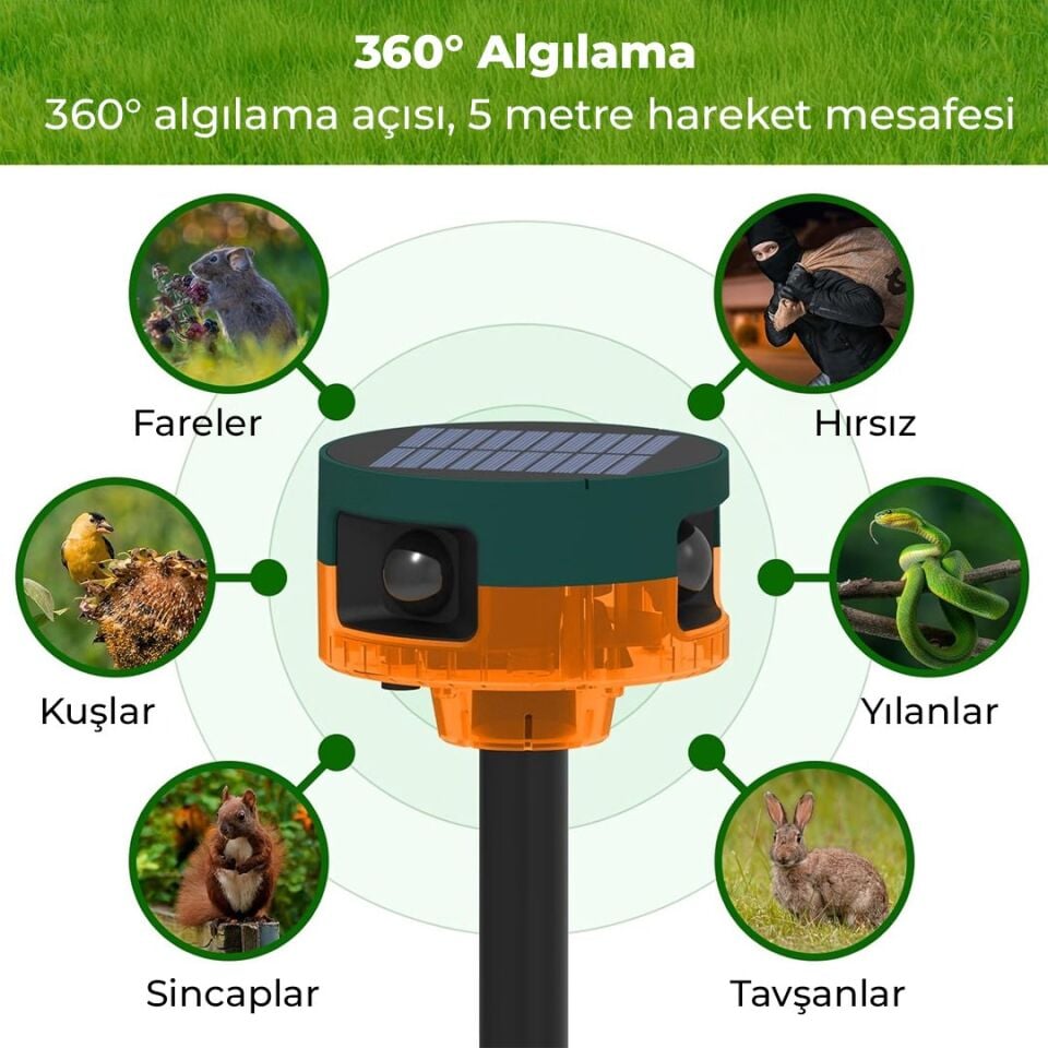 Powermaster DC 5V Solar Sesli Hayvan Kovucu Alarm Cihazı