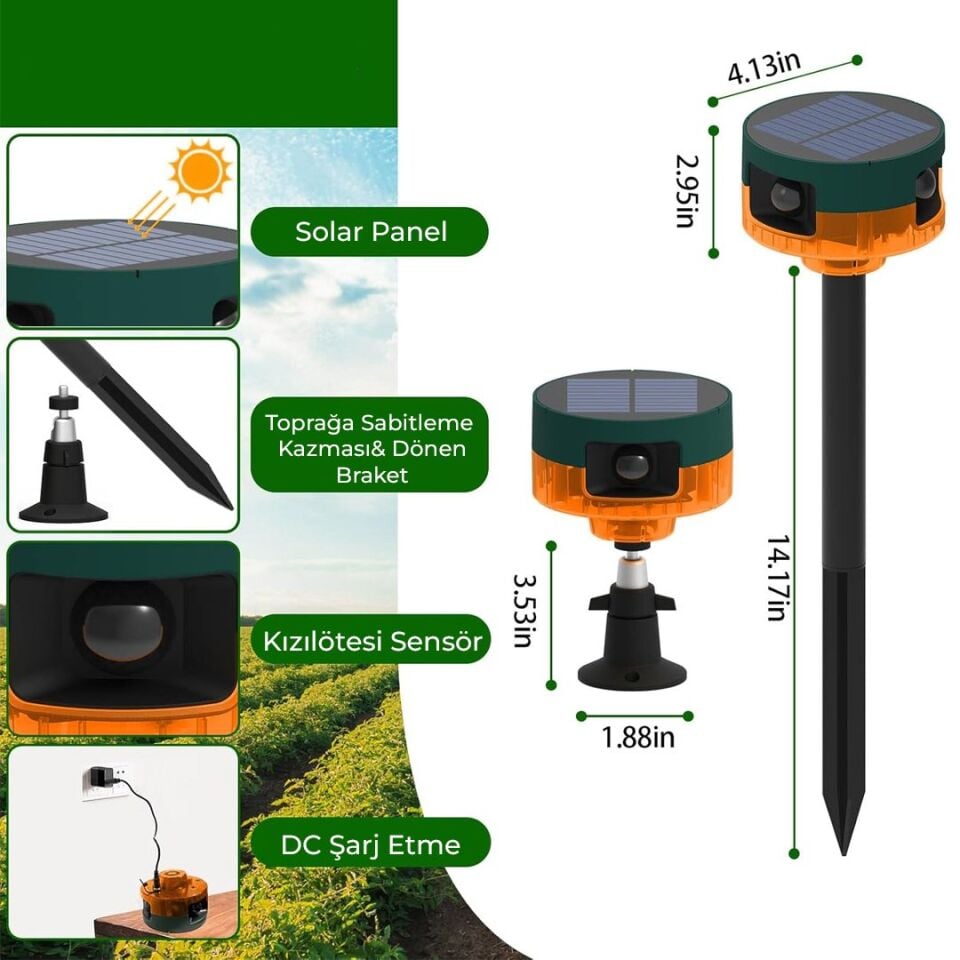 Powermaster DC 5V Solar Sesli Hayvan Kovucu Alarm Cihazı