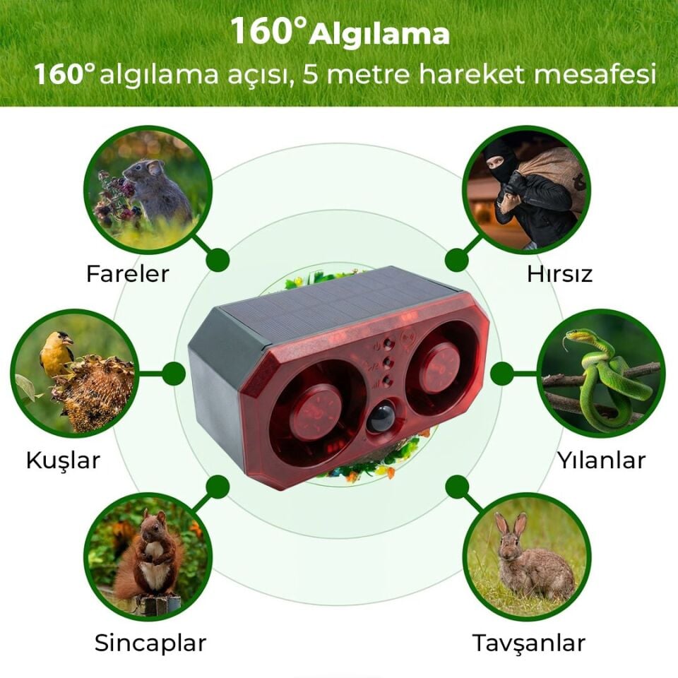 Powermaster DC 5V Solar Sesli Hayvan Kovucu Alarm Cihazı