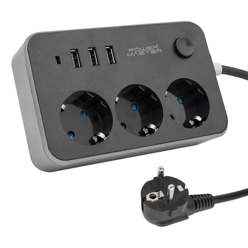 Powermaster 3 USB Çıkışlı 1.8 Metre Kablolu 3'Lü Akım Korumalı Priz
