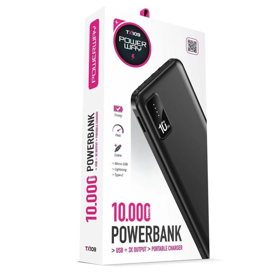 Powerway TX109 10000Mah Dijital Göstergeli Fenerli Powerbank