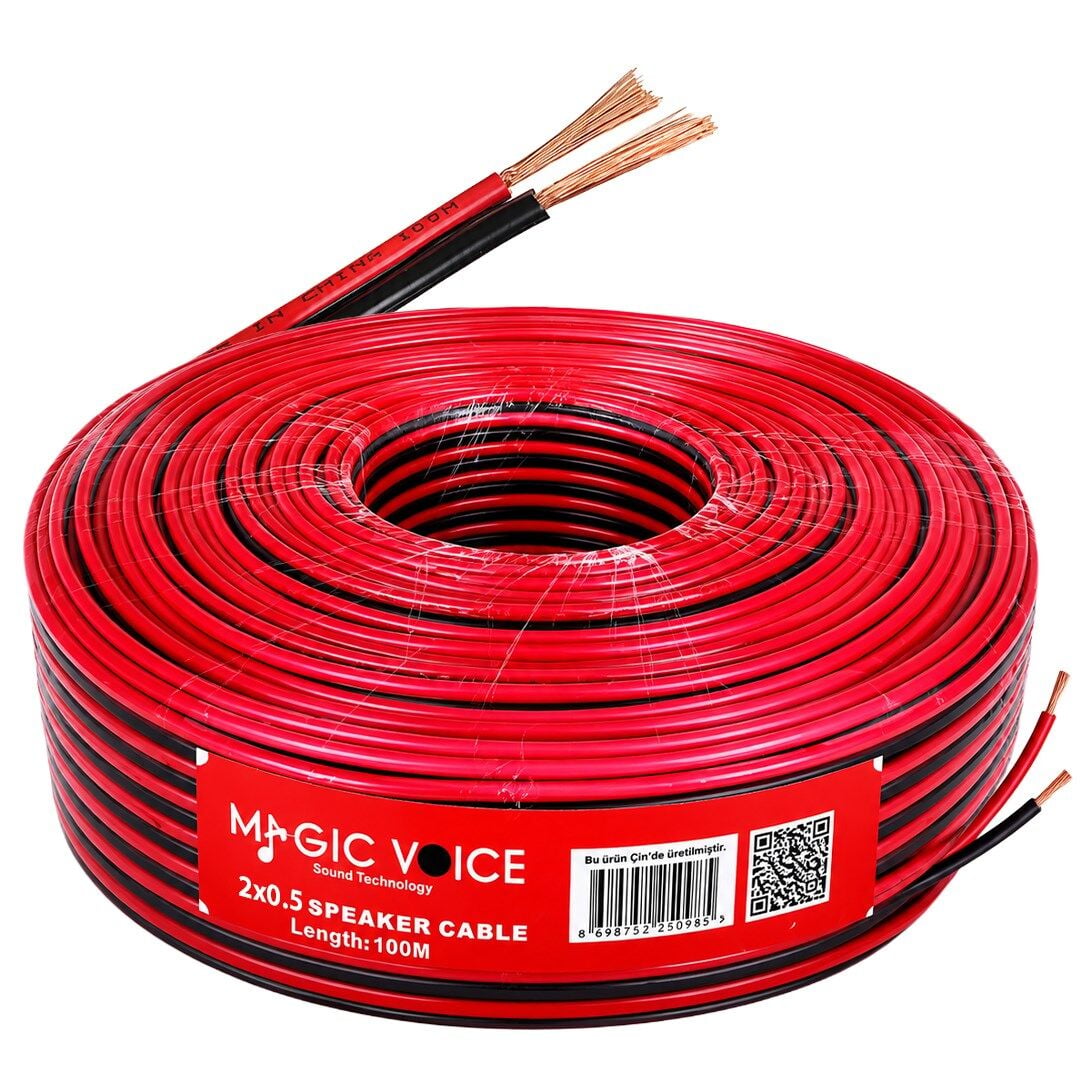 Magicvoice MV-29559 2X0.50Mm Siyah Kırmızı 100 Metre CCA Hoparlör Ses Kablosu