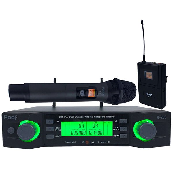 Roof R-203 1 El - 1 Yaka 2 Kanal UHF Kablosuz Telsiz Mikrofon