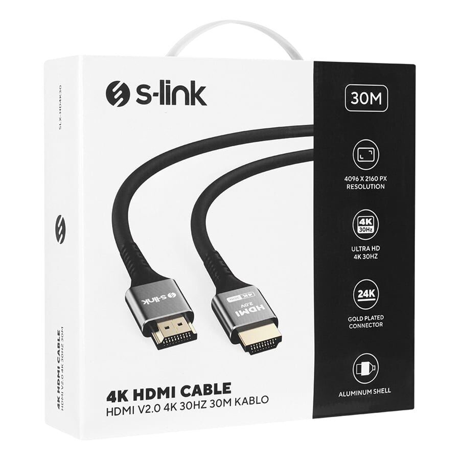 S-Link SLX-HD4K30 30 Metre v2.0 4K Metal Uçlu HDMI Kablosu