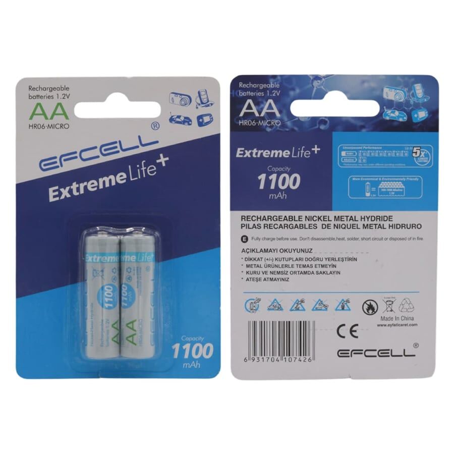 Efcell Extreme Life+ 1100mAh Şarj Edilebilir AA Kalem Pil