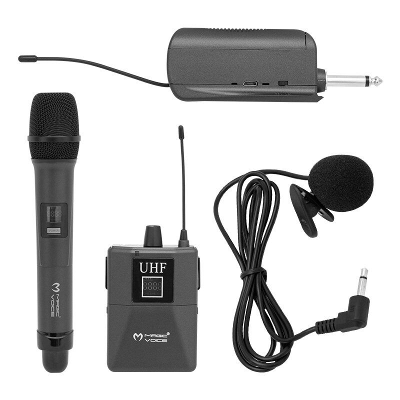 MagicVoice MV-1305YE UHF 1 EL + 1 Yaka + 1 Kafa Ekranlı Kablosuz Telsiz Mikrofon