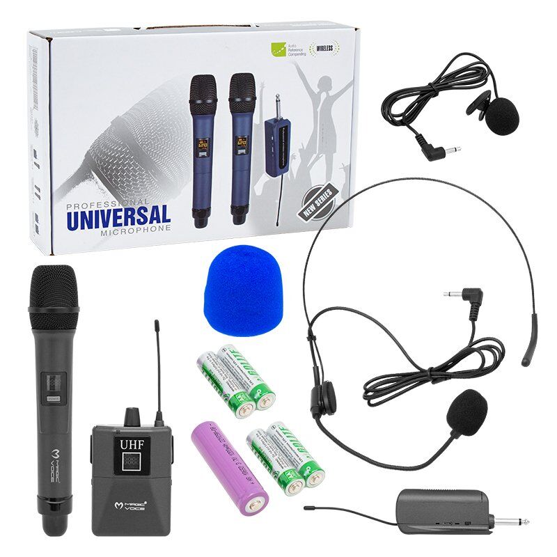 MagicVoice MV-1305YE UHF 1 EL + 1 Yaka + 1 Kafa Ekranlı Kablosuz Telsiz Mikrofon